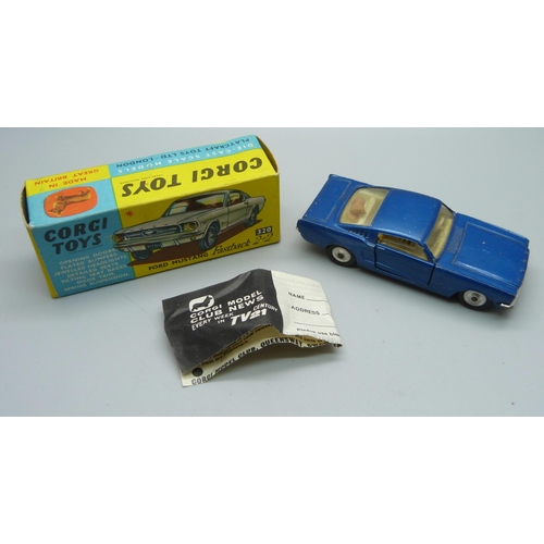 820 - A Corgi Toys 320 Ford Mustang Fastback 2+2, play worn, boxed