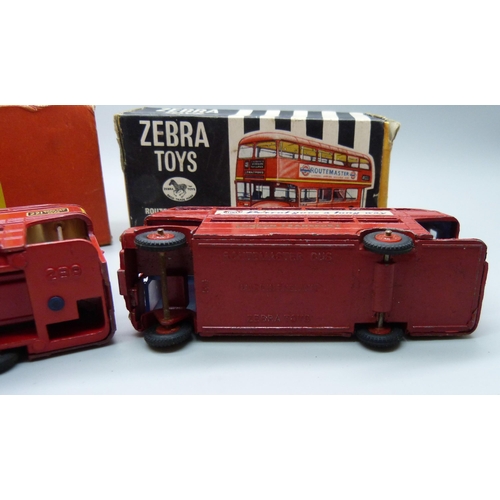 821 - Two model London Routemaster Buses, Dinky Toys 289 and Zebra Toys 30, boxed