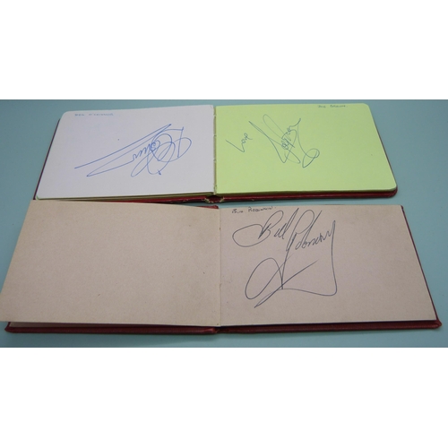 824 - An autograph album, includes Tommy Cooper, Yootha Joyce, Joe Brown, Val Doonican, etc., two other al... 