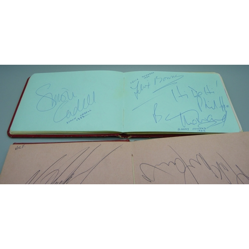 824 - An autograph album, includes Tommy Cooper, Yootha Joyce, Joe Brown, Val Doonican, etc., two other al... 