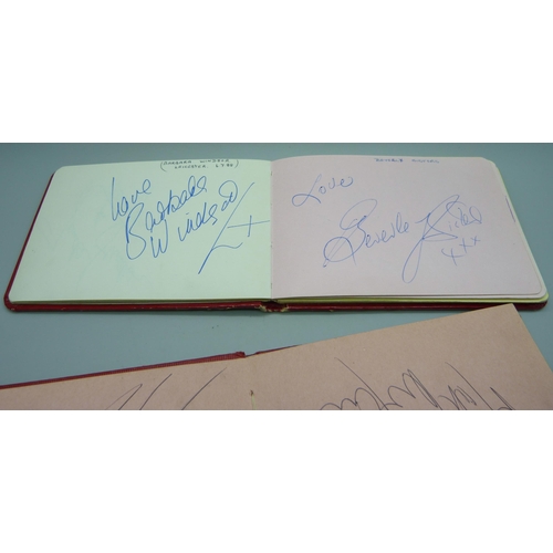 824 - An autograph album, includes Tommy Cooper, Yootha Joyce, Joe Brown, Val Doonican, etc., two other al... 