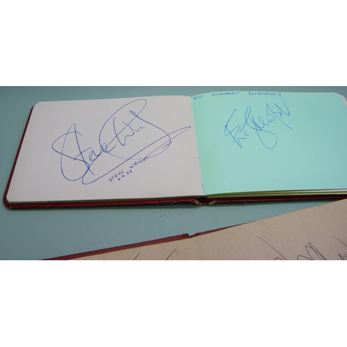 824 - An autograph album, includes Tommy Cooper, Yootha Joyce, Joe Brown, Val Doonican, etc., two other al... 