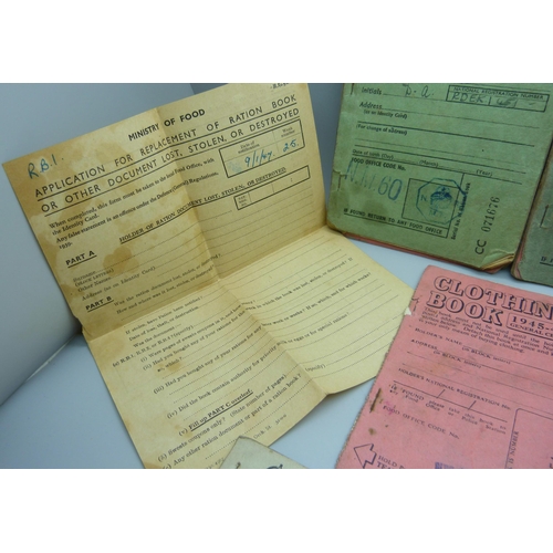 825 - A collection of Ration Books, clothing book, motor fuel ration book, etc.