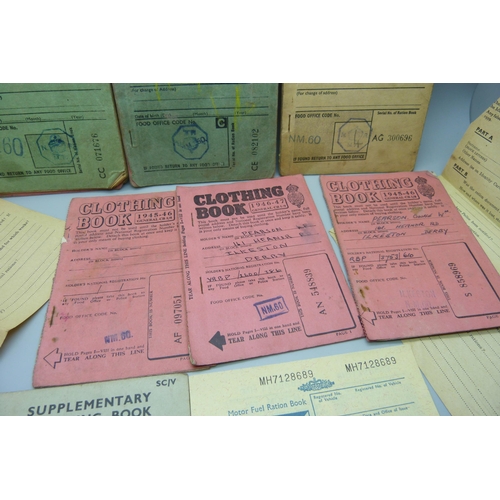 825 - A collection of Ration Books, clothing book, motor fuel ration book, etc.