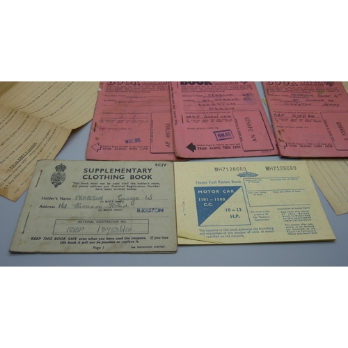 825 - A collection of Ration Books, clothing book, motor fuel ration book, etc.