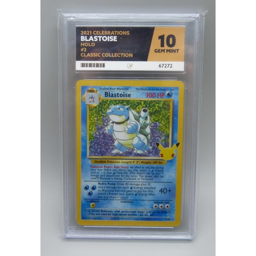 828 - An Ace Grading 2021 Celebrations Blastoise Holo #2 classic collection 10 gem mint Pokemon card