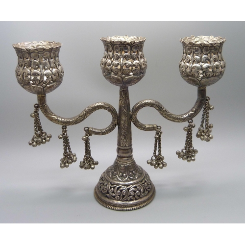 846 - An Eastern triple candelabra, height 16.5cm