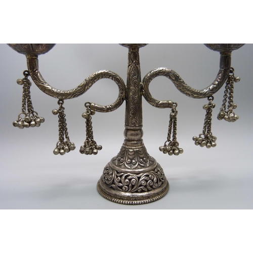 846 - An Eastern triple candelabra, height 16.5cm