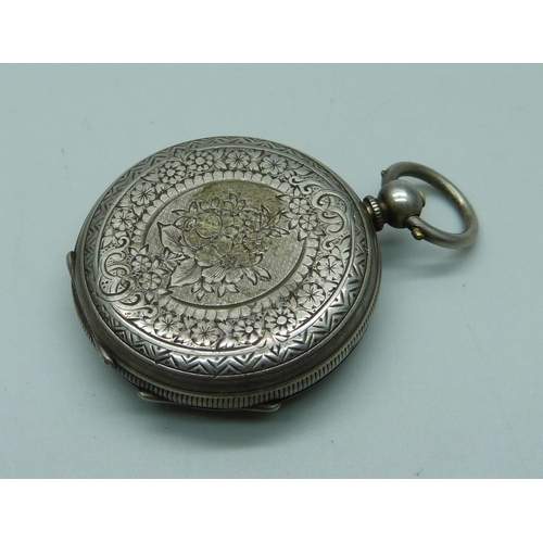 858 - A fob watch on a plated stand