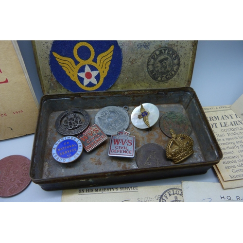 862 - A WWI wound badge, 207917, lacking pin, an 'If the Invader comes' leaflet, a RAF Service and Pay Boo... 