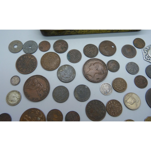 865 - A silver 1906 2d, a silver 1909 4d, other British coinage and some foreign