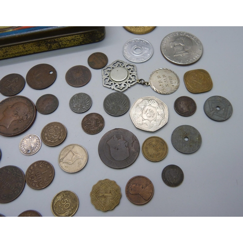 865 - A silver 1906 2d, a silver 1909 4d, other British coinage and some foreign