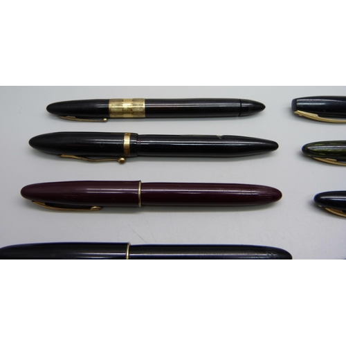 879 - Ten vintage Sheaffer fountain pens, Lifetime, Imperial and Triumph, etc., (seven with 14ct gold nibs... 