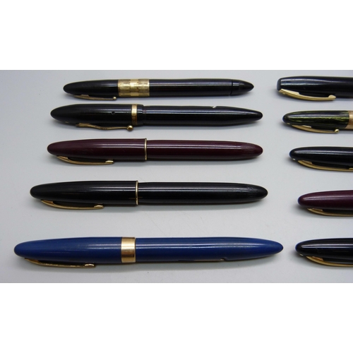 879 - Ten vintage Sheaffer fountain pens, Lifetime, Imperial and Triumph, etc., (seven with 14ct gold nibs... 