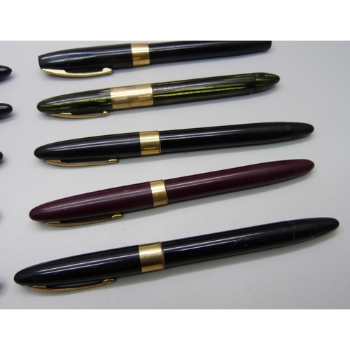 879 - Ten vintage Sheaffer fountain pens, Lifetime, Imperial and Triumph, etc., (seven with 14ct gold nibs... 