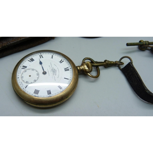 880 - A silver pocket watch and a Thomas Russell pocket watch in an Elgin rolled gold case 