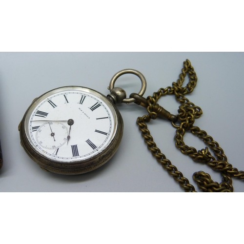 880 - A silver pocket watch and a Thomas Russell pocket watch in an Elgin rolled gold case 