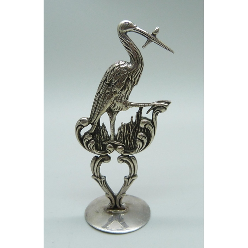 905 - A continental silver model heron, 78mm