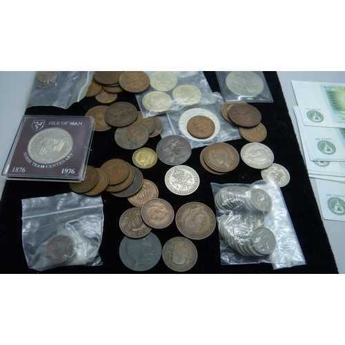 908 - Twenty £1 bank notes numbered BZ84 346601 to 620 and a collection of coins