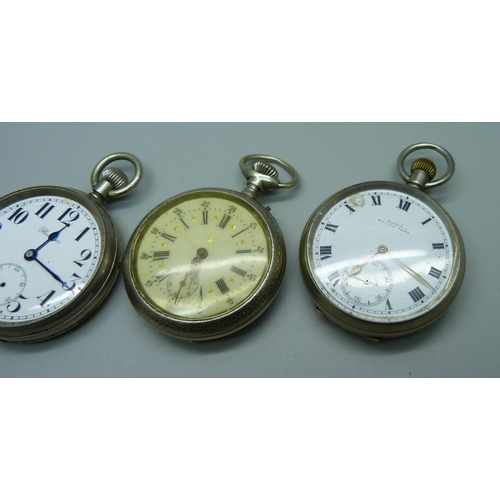 935 - Four pocket watches including Roamer lacking glass