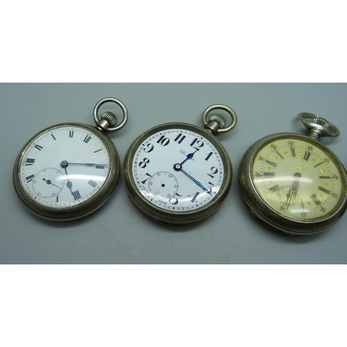 935 - Four pocket watches including Roamer lacking glass