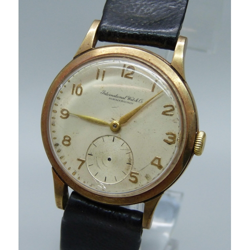 938 - A 9ct gold International Watch Company Schaffhausen wristwatch, case back bears inscription dated 19... 