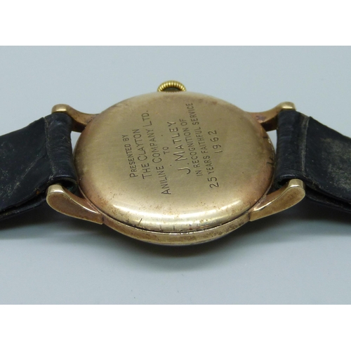 938 - A 9ct gold International Watch Company Schaffhausen wristwatch, case back bears inscription dated 19... 