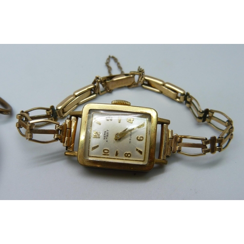 941 - A rolled gold dress pocket watch, a vintage Liga wristwatch and a lady's wristwatch