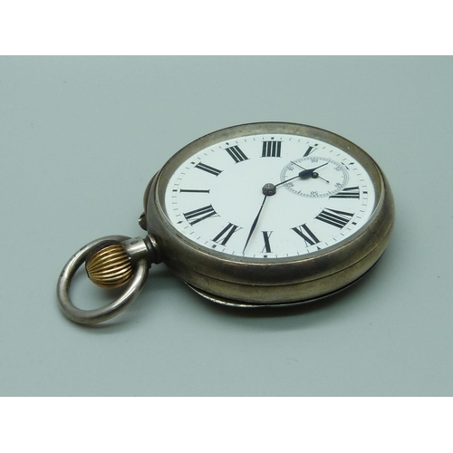 942 - A Longines 935 silver pocket watch, inner case bears inscription dated 1906, (Katoomba association, ... 