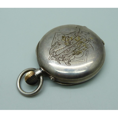 942 - A Longines 935 silver pocket watch, inner case bears inscription dated 1906, (Katoomba association, ... 