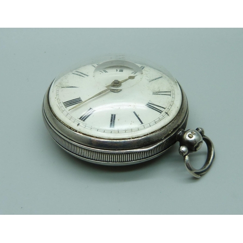 943 - A silver fusee pocket watch, London 1839, (chain broken)