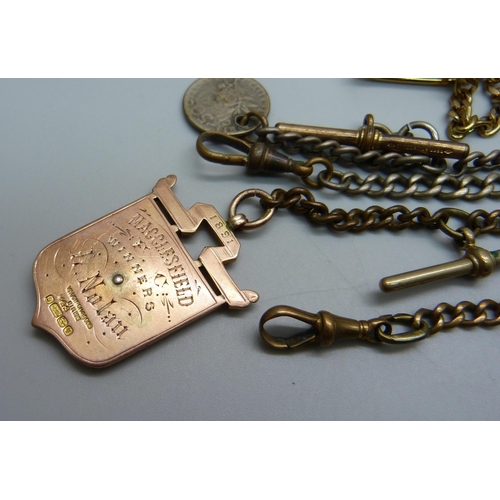 946 - A Victorian 9ct gold and enamelled football fob medal, Cheshire Football Association, 1891, with ins... 