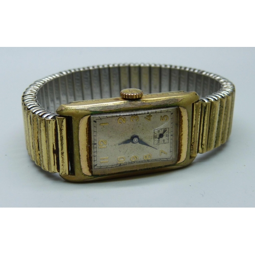 947 - A Timex pocket watch, two wristwatch heads, one lacking crown and a rolled gold wristwatch, gold pla... 