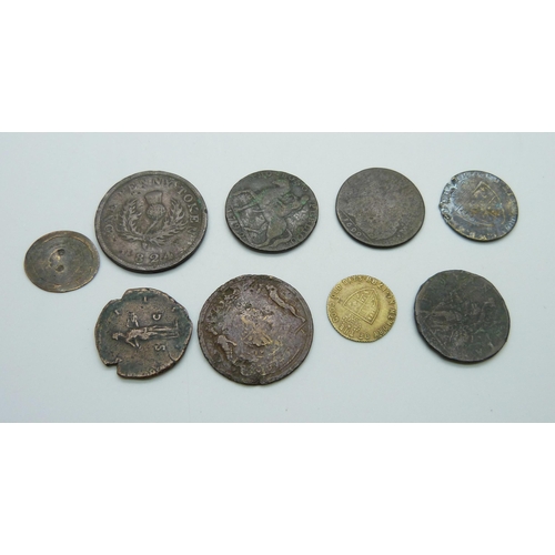 972 - A collection of tokens including 1792 Coventry half-penny and an 1824 Nova Scotia penny