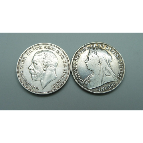 976 - Two silver crowns, 1935 and 1899