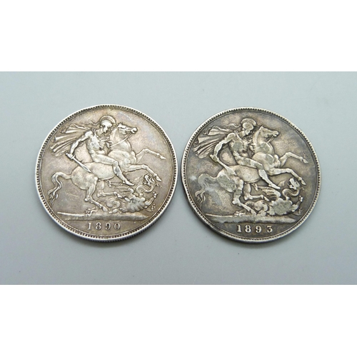 977 - Two silver crowns, 1890 and 1893