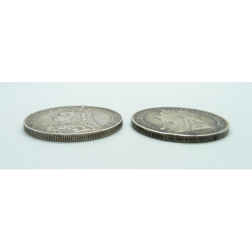 977 - Two silver crowns, 1890 and 1893