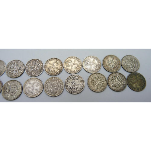 978 - A collection of silver 3d coins, 27.3g