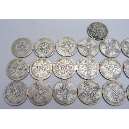 983 - Twenty-five 1920-1947 florin coins, 275.2g