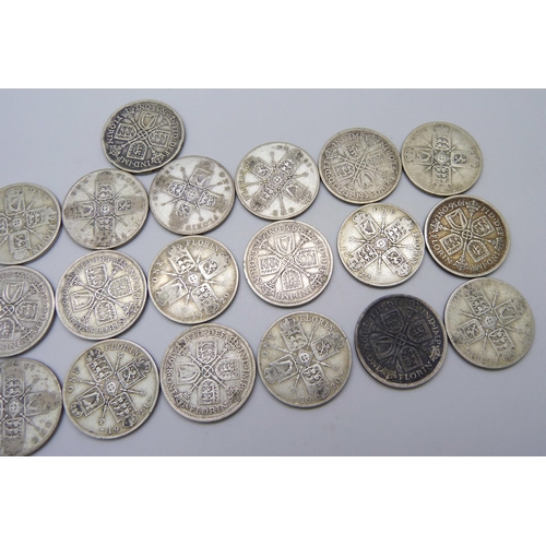 983 - Twenty-five 1920-1947 florin coins, 275.2g