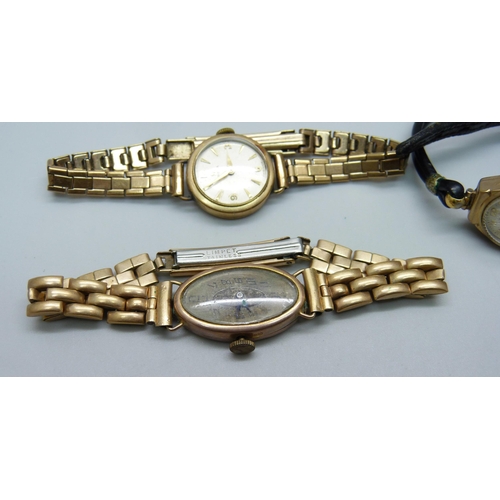 988 - Three lady's 9ct gold cased wristwatches, including Omega