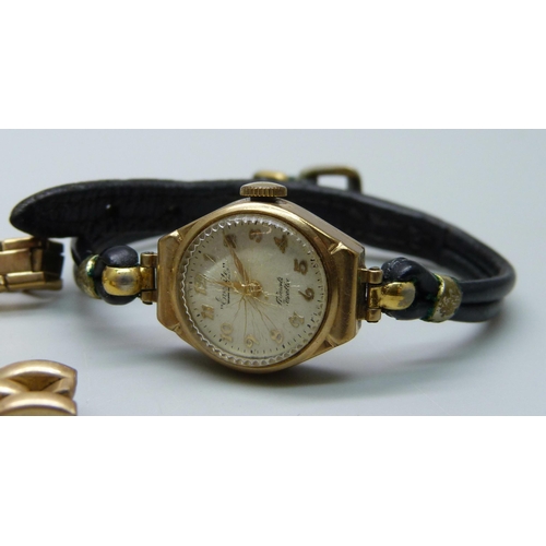 988 - Three lady's 9ct gold cased wristwatches, including Omega