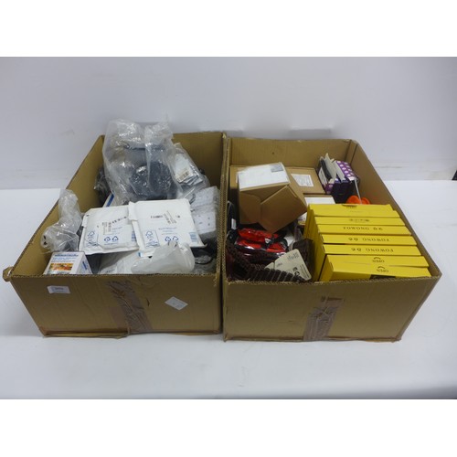 2076 - 2 boxes of miscellaneous items including: LED strip lights, adhesive foam, USB-C charging cables, po... 