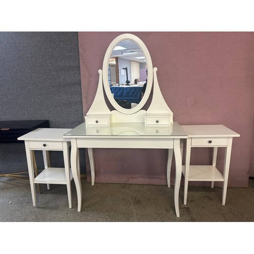 1517 - An Ikea white dressing table and pair of bedside tables