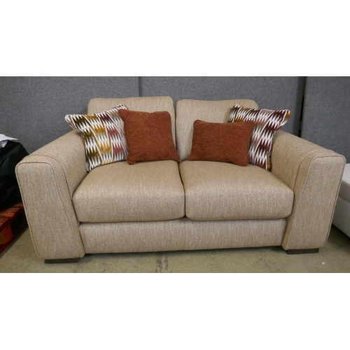 1507 - A silver/gold two seater sofa with contrasting brick red love seat and footstool - Brand new RRP £24... 