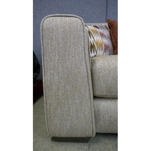 1507 - A silver/gold two seater sofa with contrasting brick red love seat and footstool - Brand new RRP £24... 