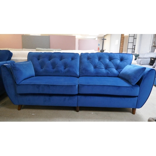 1513 - A blue velvet Hoxton four seater sofa - Brand new, RRP £899