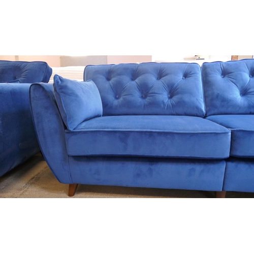 1513 - A blue velvet Hoxton four seater sofa - Brand new, RRP £899