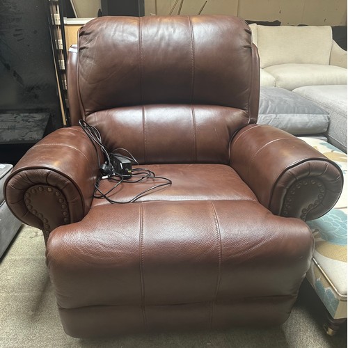 1521 - A brown leather electric reclining armchair