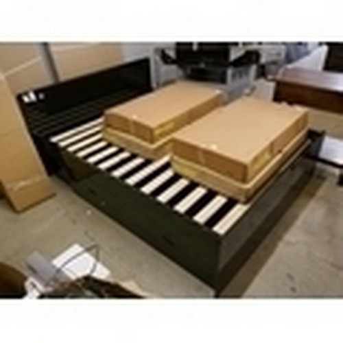 1523 - A black high gloss double bed frame with storage and bedside tables *This lot is subject to Vat